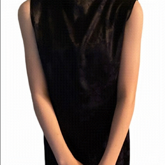 M.E. 90s Y2K Satin Sleeveless Zip Up Dress with Navy Floral Print on Black - Picture 1 of 5